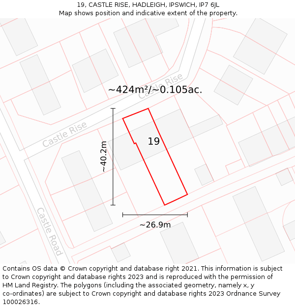19, CASTLE RISE, HADLEIGH, IPSWICH, IP7 6JL: Plot and title map