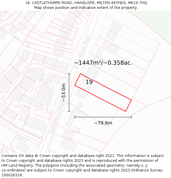 19, CASTLETHORPE ROAD, HANSLOPE, MILTON KEYNES, MK19 7HQ: Plot and title map