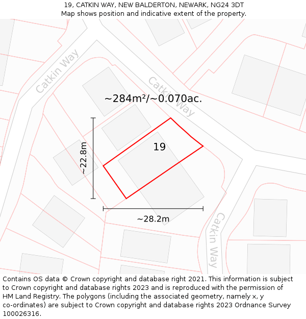 19, CATKIN WAY, NEW BALDERTON, NEWARK, NG24 3DT: Plot and title map