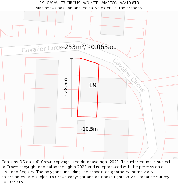 19, CAVALIER CIRCUS, WOLVERHAMPTON, WV10 8TR: Plot and title map