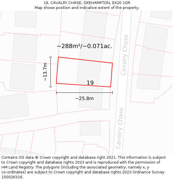 19, CAVALRY CHASE, OKEHAMPTON, EX20 1GR: Plot and title map