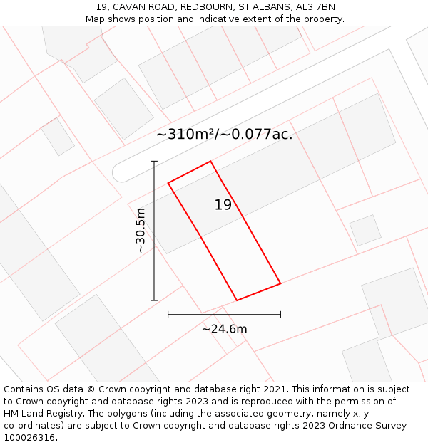 19, CAVAN ROAD, REDBOURN, ST ALBANS, AL3 7BN: Plot and title map