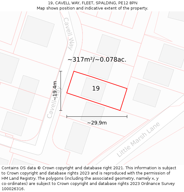 19, CAVELL WAY, FLEET, SPALDING, PE12 8PN: Plot and title map