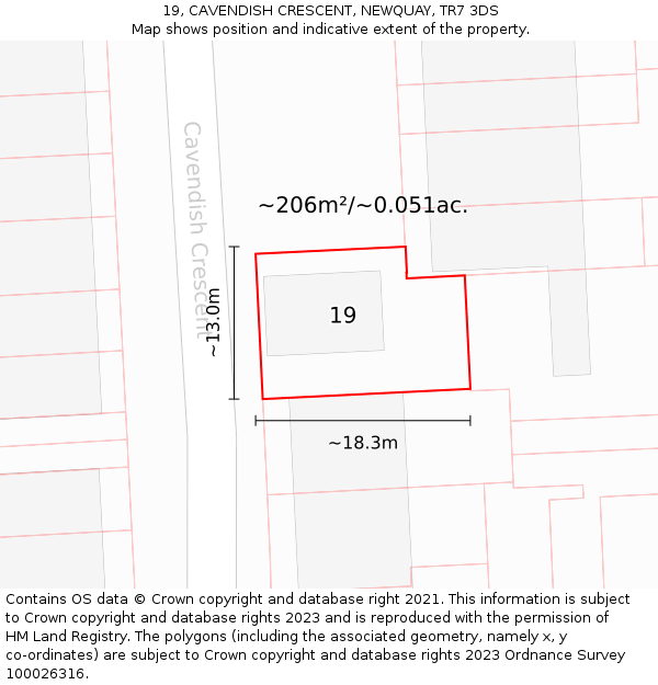 19, CAVENDISH CRESCENT, NEWQUAY, TR7 3DS: Plot and title map