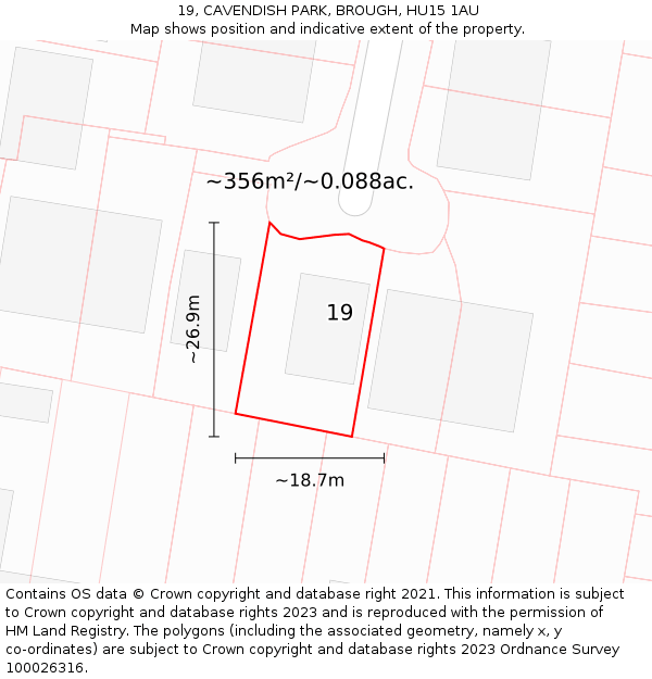 19, CAVENDISH PARK, BROUGH, HU15 1AU: Plot and title map