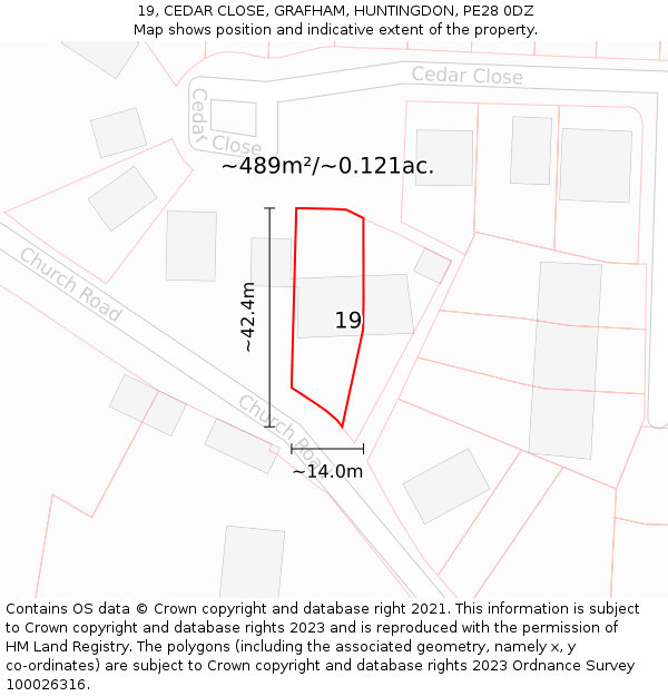 19, CEDAR CLOSE, GRAFHAM, HUNTINGDON, PE28 0DZ: Plot and title map
