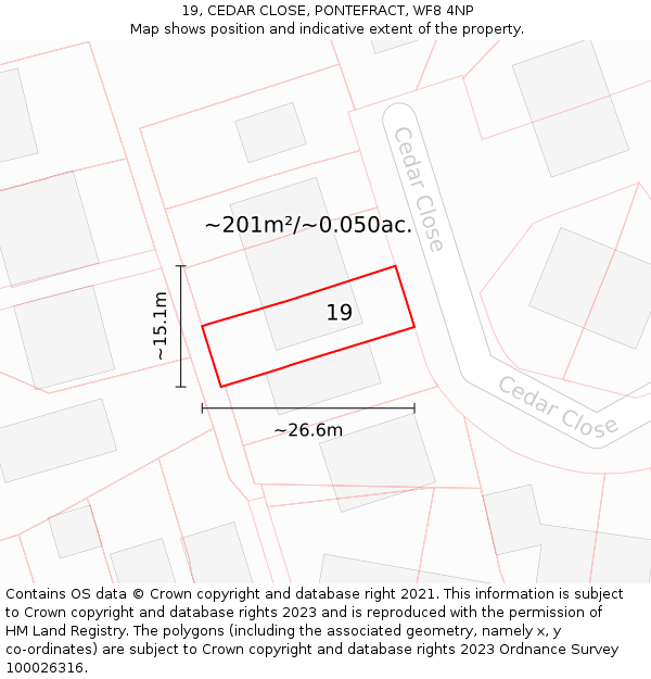 19, CEDAR CLOSE, PONTEFRACT, WF8 4NP: Plot and title map