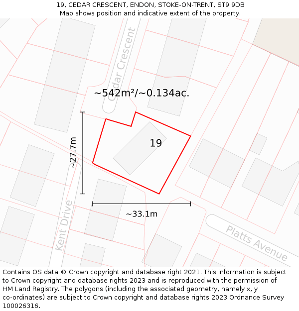 19, CEDAR CRESCENT, ENDON, STOKE-ON-TRENT, ST9 9DB: Plot and title map