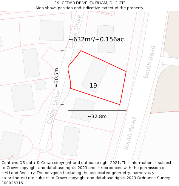 19, CEDAR DRIVE, DURHAM, DH1 3TF: Plot and title map