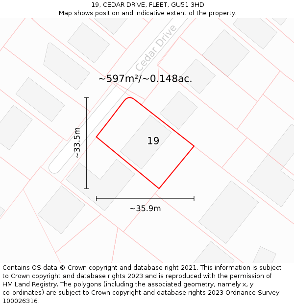 19, CEDAR DRIVE, FLEET, GU51 3HD: Plot and title map