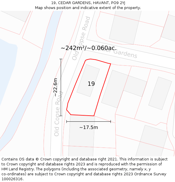 19, CEDAR GARDENS, HAVANT, PO9 2YJ: Plot and title map