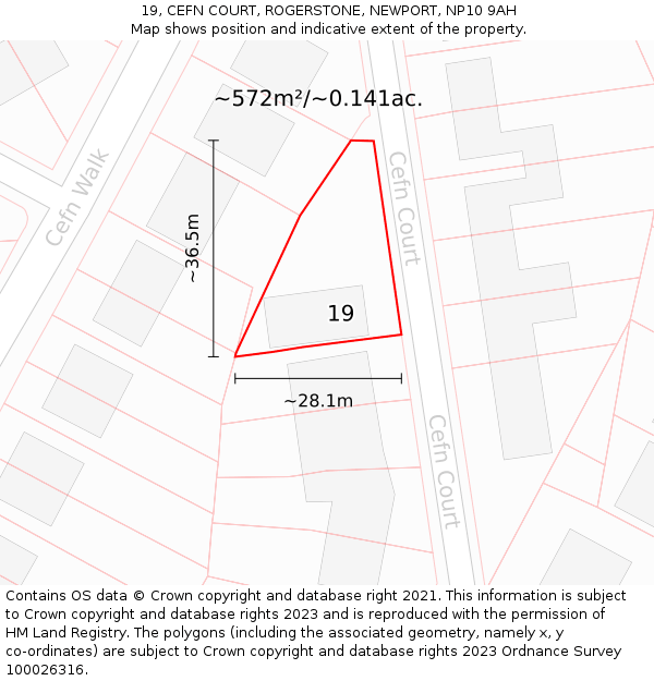 19, CEFN COURT, ROGERSTONE, NEWPORT, NP10 9AH: Plot and title map