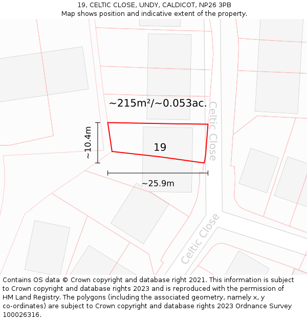 19, CELTIC CLOSE, UNDY, CALDICOT, NP26 3PB: Plot and title map