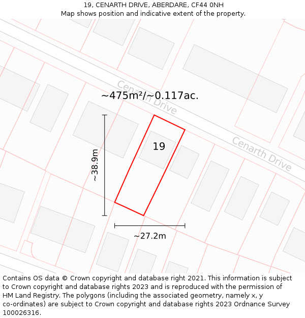 19, CENARTH DRIVE, ABERDARE, CF44 0NH: Plot and title map