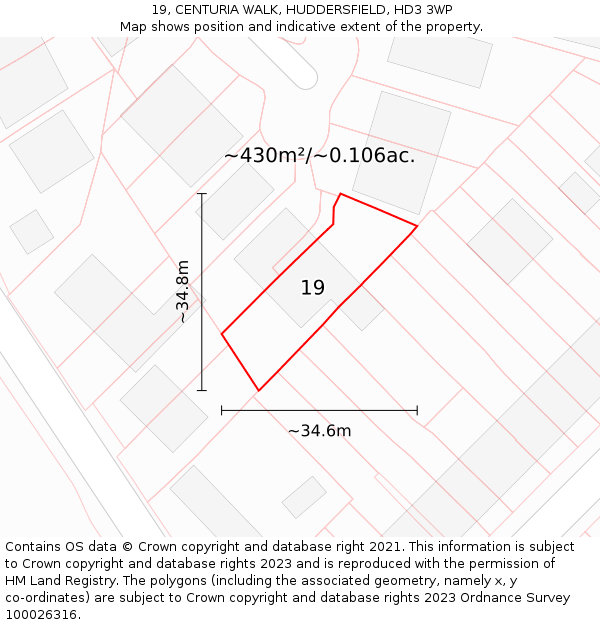 19, CENTURIA WALK, HUDDERSFIELD, HD3 3WP: Plot and title map