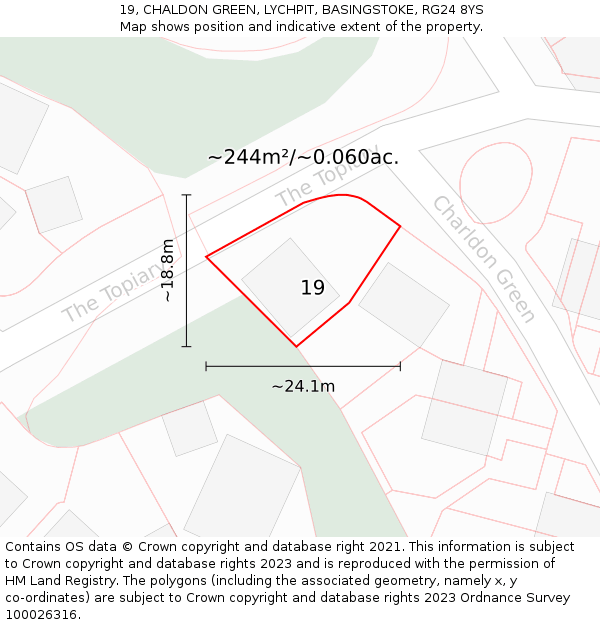 19, CHALDON GREEN, LYCHPIT, BASINGSTOKE, RG24 8YS: Plot and title map