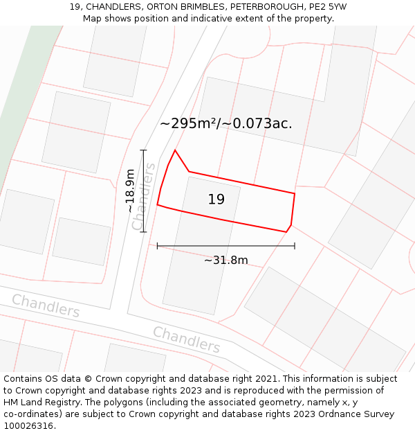 19, CHANDLERS, ORTON BRIMBLES, PETERBOROUGH, PE2 5YW: Plot and title map