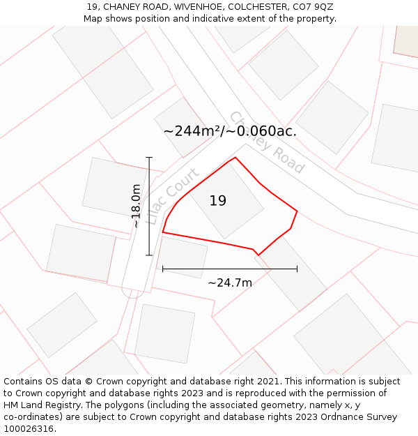 19, CHANEY ROAD, WIVENHOE, COLCHESTER, CO7 9QZ: Plot and title map