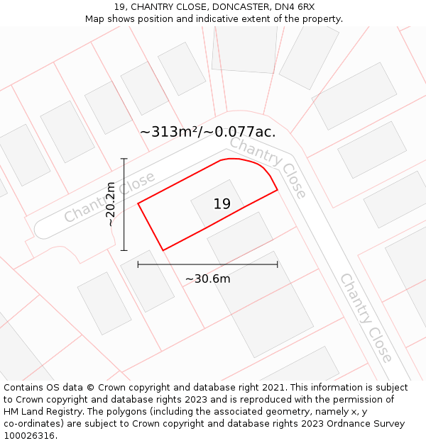 19, CHANTRY CLOSE, DONCASTER, DN4 6RX: Plot and title map
