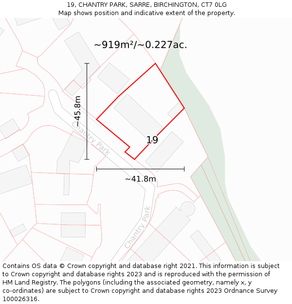 19, CHANTRY PARK, SARRE, BIRCHINGTON, CT7 0LG: Plot and title map
