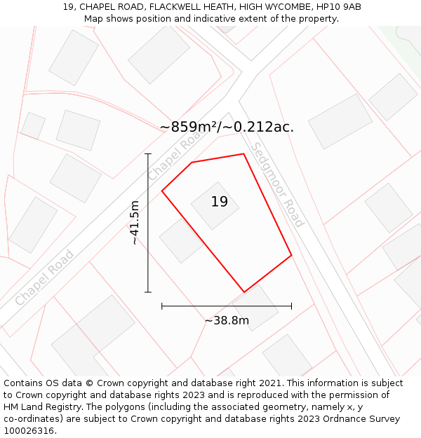 19, CHAPEL ROAD, FLACKWELL HEATH, HIGH WYCOMBE, HP10 9AB: Plot and title map