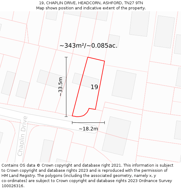19, CHAPLIN DRIVE, HEADCORN, ASHFORD, TN27 9TN: Plot and title map