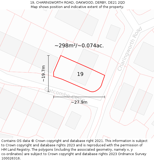 19, CHARINGWORTH ROAD, OAKWOOD, DERBY, DE21 2QD: Plot and title map