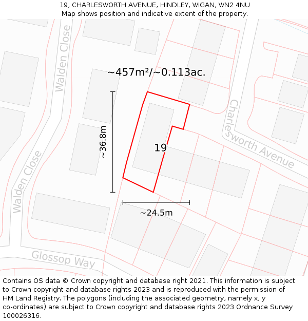 19, CHARLESWORTH AVENUE, HINDLEY, WIGAN, WN2 4NU: Plot and title map
