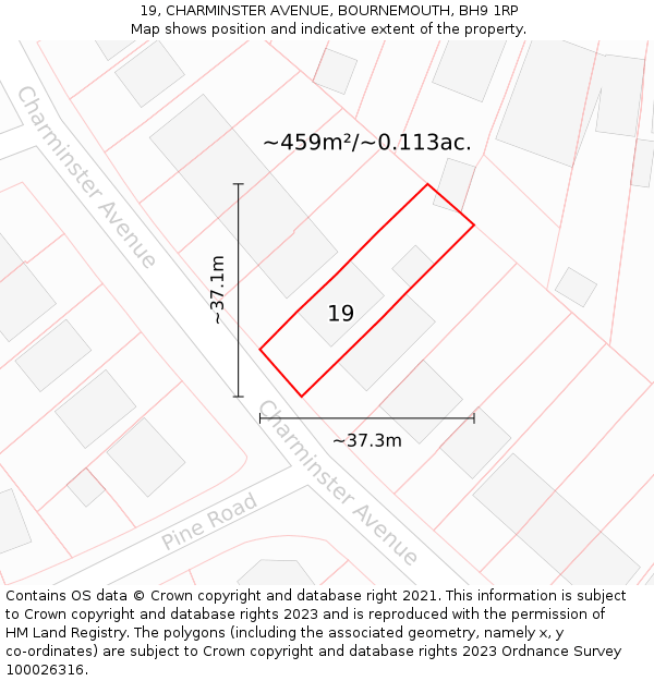 19, CHARMINSTER AVENUE, BOURNEMOUTH, BH9 1RP: Plot and title map