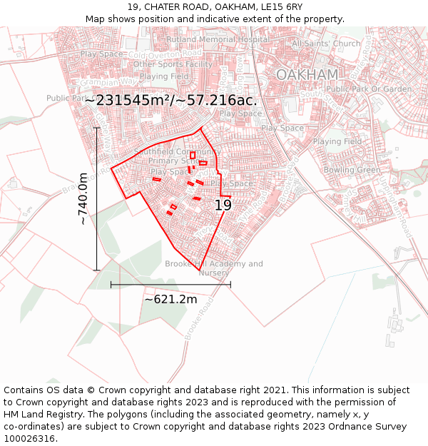 19, CHATER ROAD, OAKHAM, LE15 6RY: Plot and title map
