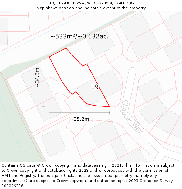 19, CHAUCER WAY, WOKINGHAM, RG41 3BG: Plot and title map