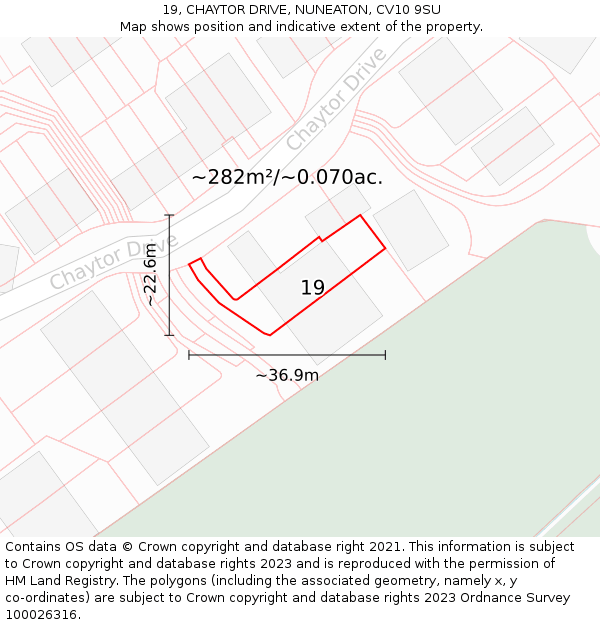 19, CHAYTOR DRIVE, NUNEATON, CV10 9SU: Plot and title map