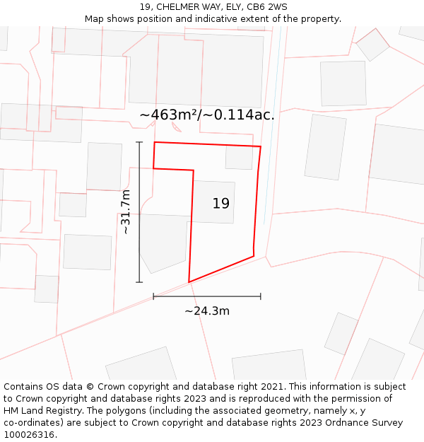 19, CHELMER WAY, ELY, CB6 2WS: Plot and title map