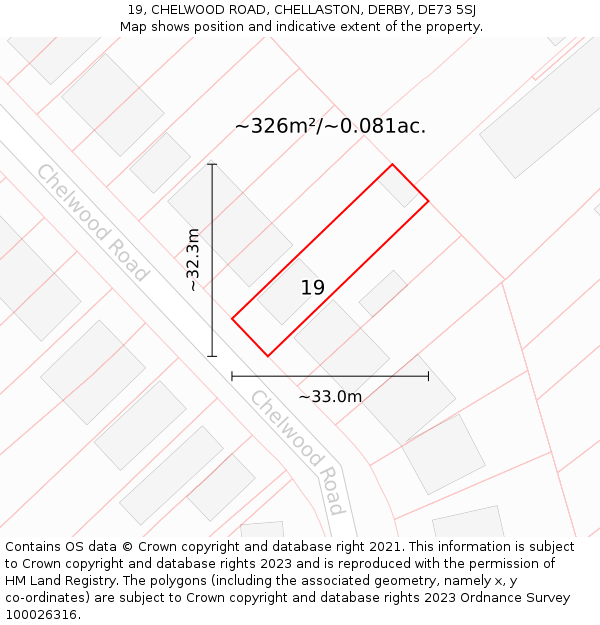 19, CHELWOOD ROAD, CHELLASTON, DERBY, DE73 5SJ: Plot and title map