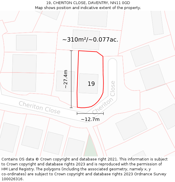 19, CHERITON CLOSE, DAVENTRY, NN11 0GD: Plot and title map