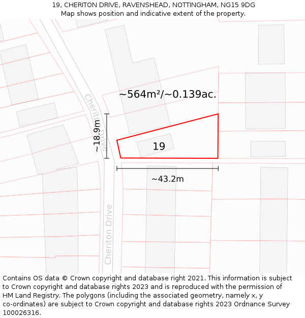 19, CHERITON DRIVE, RAVENSHEAD, NOTTINGHAM, NG15 9DG: Plot and title map