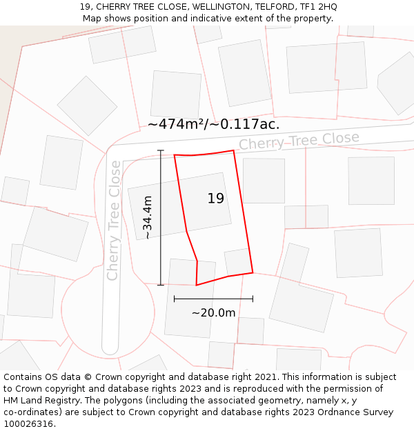19, CHERRY TREE CLOSE, WELLINGTON, TELFORD, TF1 2HQ: Plot and title map