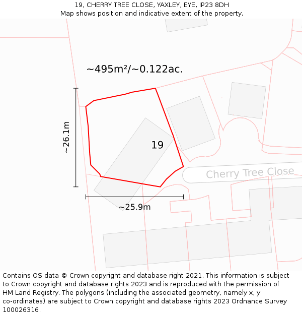 19, CHERRY TREE CLOSE, YAXLEY, EYE, IP23 8DH: Plot and title map