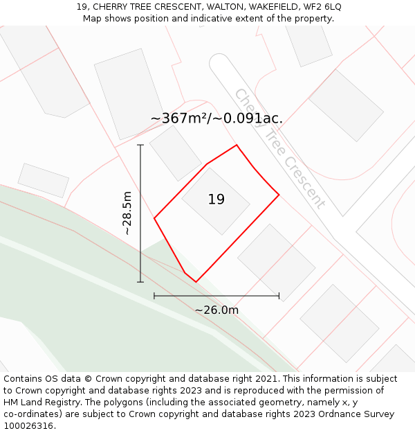 19, CHERRY TREE CRESCENT, WALTON, WAKEFIELD, WF2 6LQ: Plot and title map