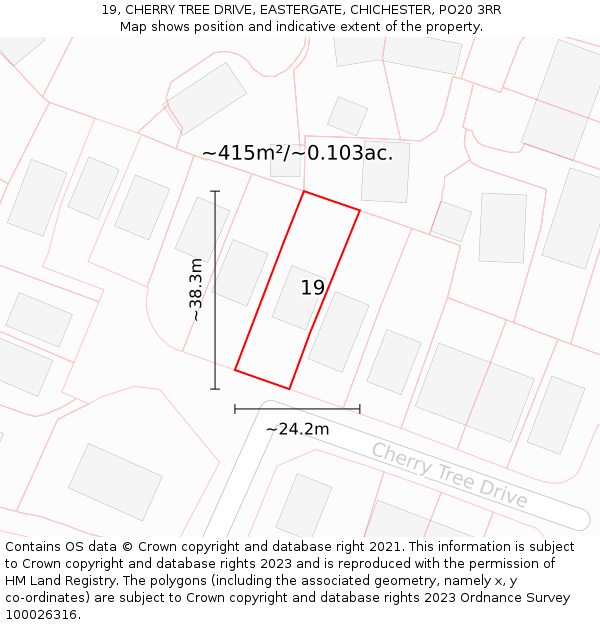 19, CHERRY TREE DRIVE, EASTERGATE, CHICHESTER, PO20 3RR: Plot and title map