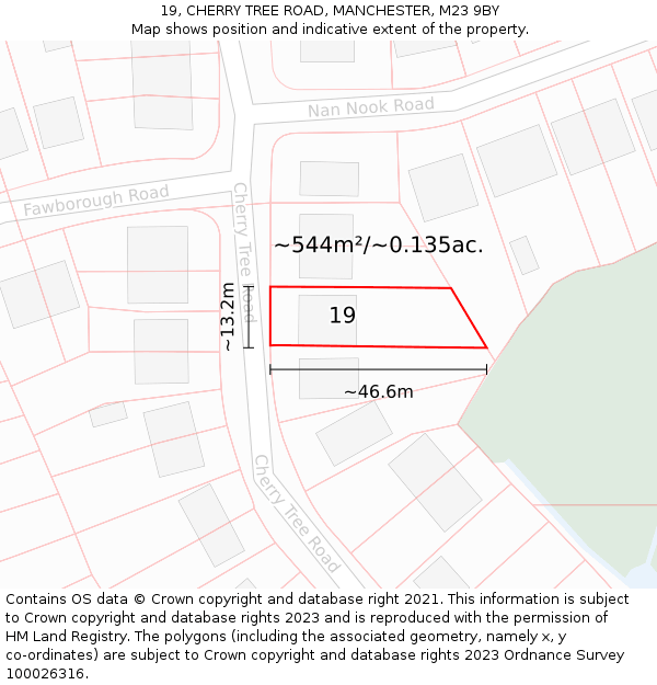 19, CHERRY TREE ROAD, MANCHESTER, M23 9BY: Plot and title map