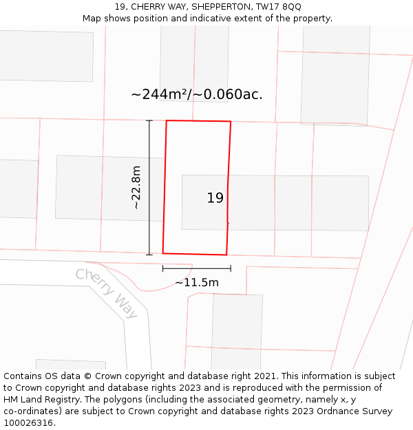 19, CHERRY WAY, SHEPPERTON, TW17 8QQ: Plot and title map