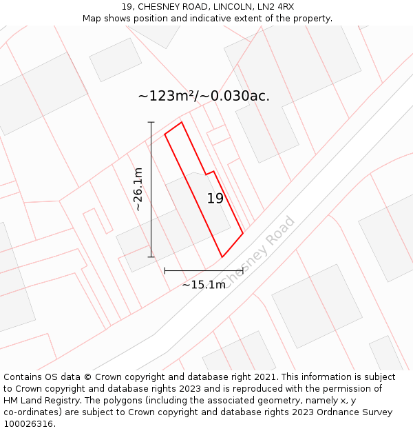 19, CHESNEY ROAD, LINCOLN, LN2 4RX: Plot and title map