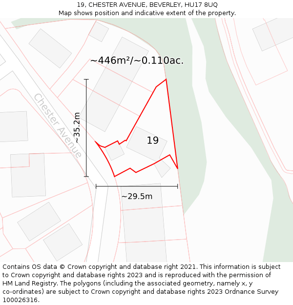 19, CHESTER AVENUE, BEVERLEY, HU17 8UQ: Plot and title map