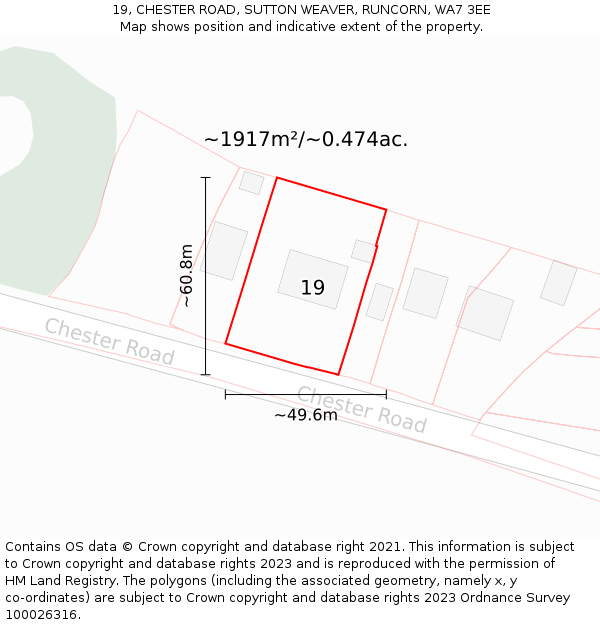 19, CHESTER ROAD, SUTTON WEAVER, RUNCORN, WA7 3EE: Plot and title map