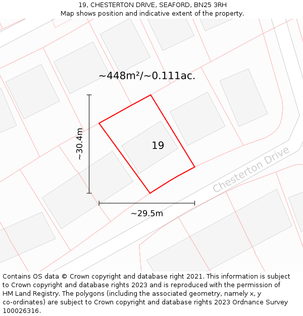 19, CHESTERTON DRIVE, SEAFORD, BN25 3RH: Plot and title map