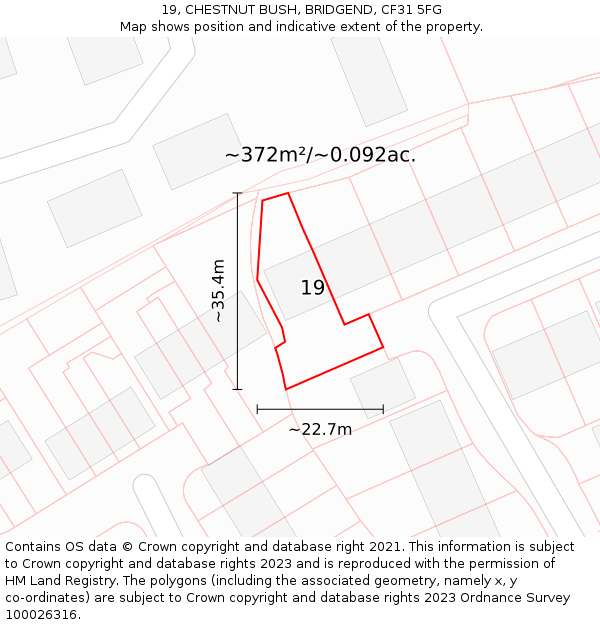 19, CHESTNUT BUSH, BRIDGEND, CF31 5FG: Plot and title map