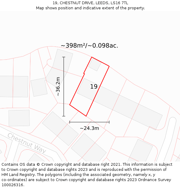19, CHESTNUT DRIVE, LEEDS, LS16 7TL: Plot and title map