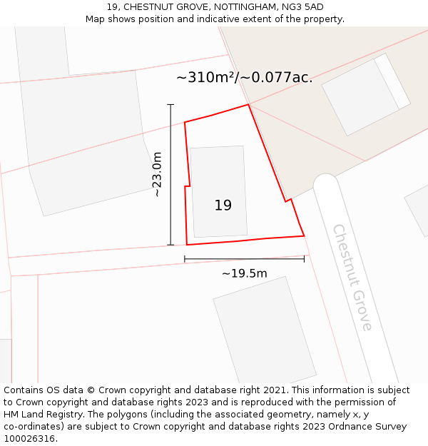 19, CHESTNUT GROVE, NOTTINGHAM, NG3 5AD: Plot and title map