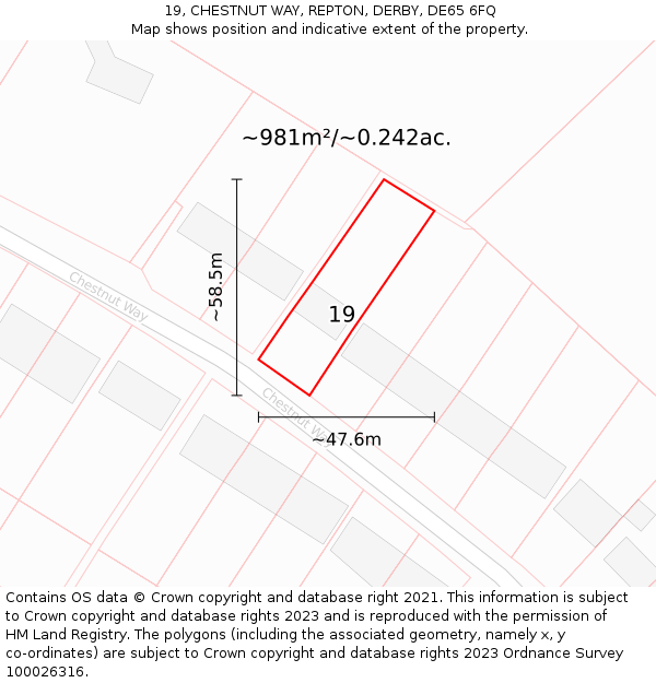 19, CHESTNUT WAY, REPTON, DERBY, DE65 6FQ: Plot and title map